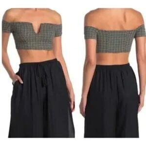 FREE PEOPLE INTAMATELY Lucky now brami art deco pattern off shoulder cuff sleeve